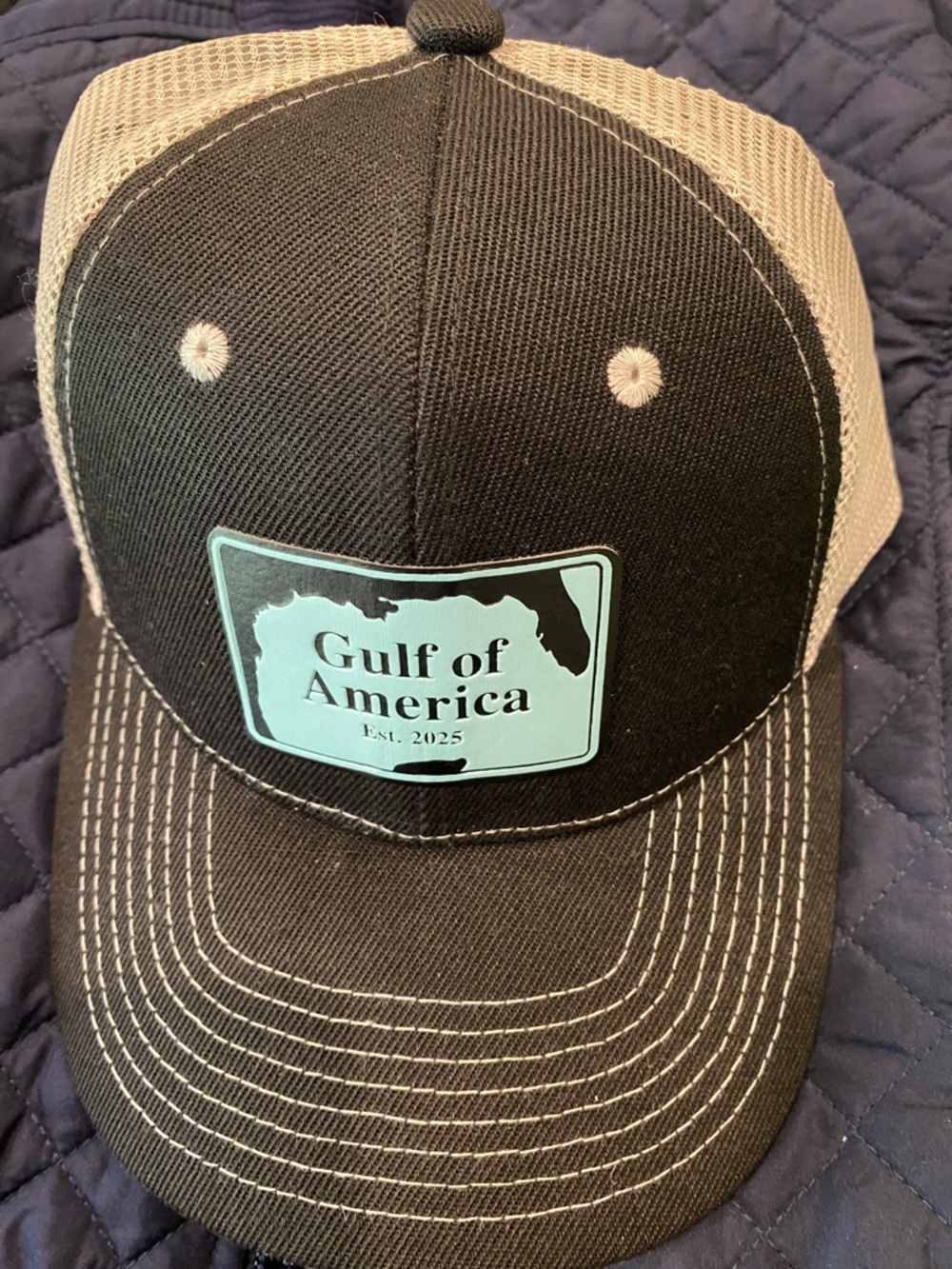 Gulf of America Patch Trucker Hat - Black with Light Blue Patch